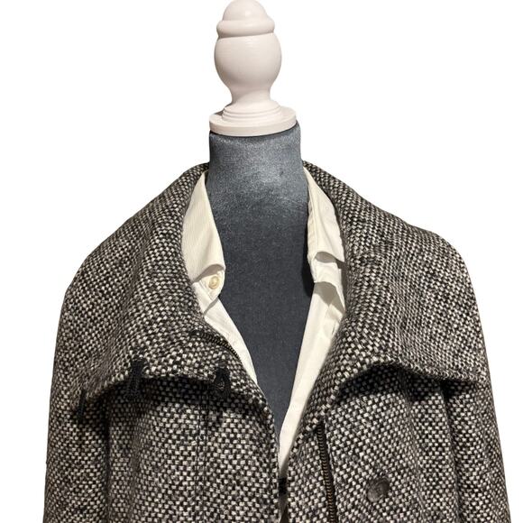 Ann Taylor Loft Tweed Coat Double-Breasted Drawstring Waist Collared Grey Sz XL - Picture 5 of 16